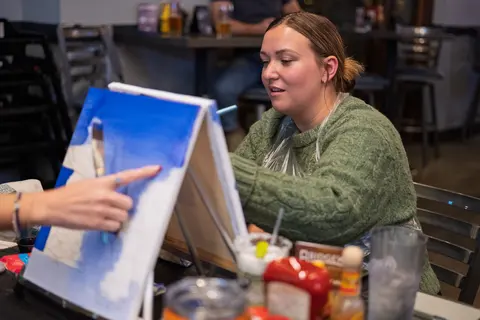 Painting Holiday Cafe Terrace at Night at BridgeWay Brewing Co., November 2025