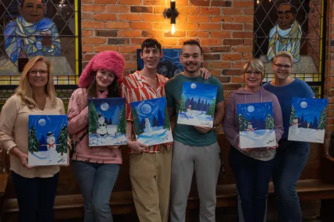 Painting Snowman at Night at Greenville Beer Exchange, January 2026