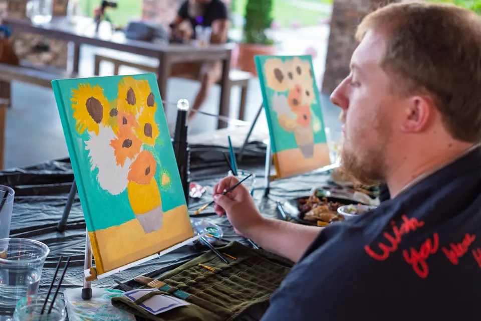 Photo 32 of 55, painting Van Gogh Sunflowers at BridgeWay Brewing Co.