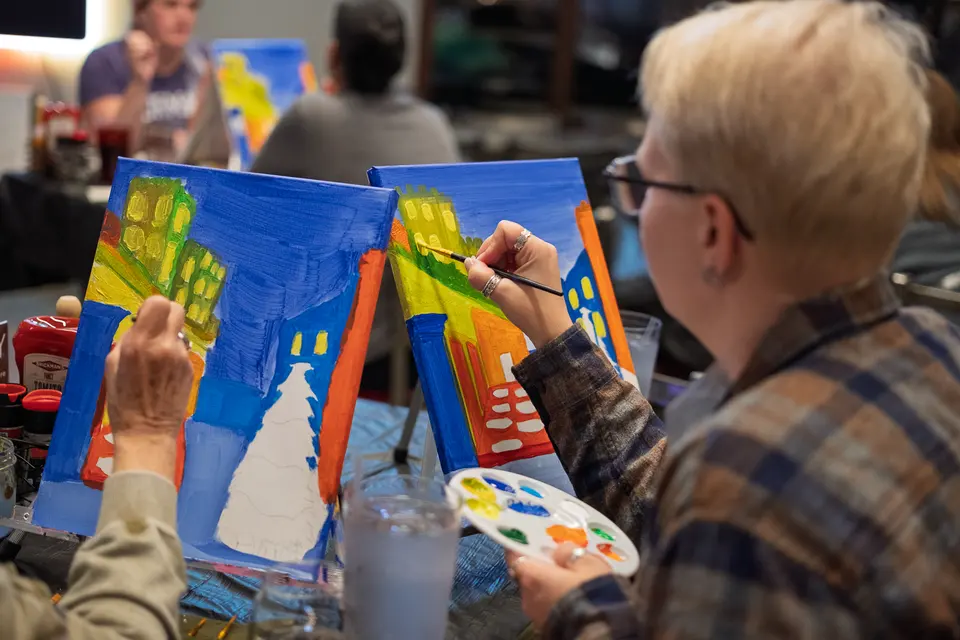 Photo 26 of 62, painting Holiday Cafe Terrace at Night at BridgeWay Brewing Co.