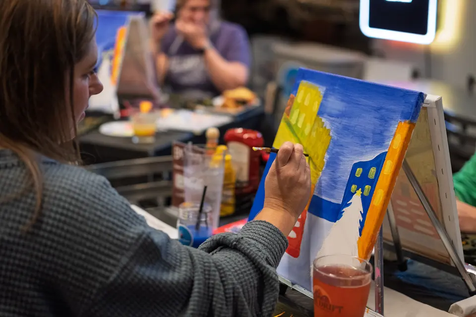 Photo 30 of 62, painting Holiday Cafe Terrace at Night at BridgeWay Brewing Co.