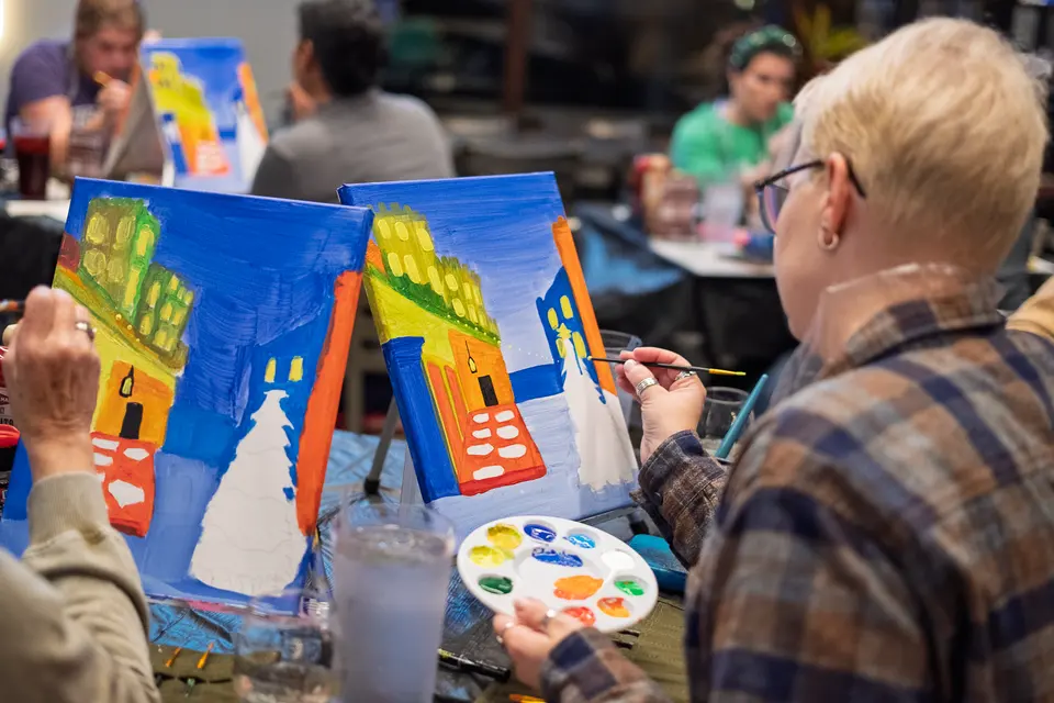 Photo 32 of 62, painting Holiday Cafe Terrace at Night at BridgeWay Brewing Co.