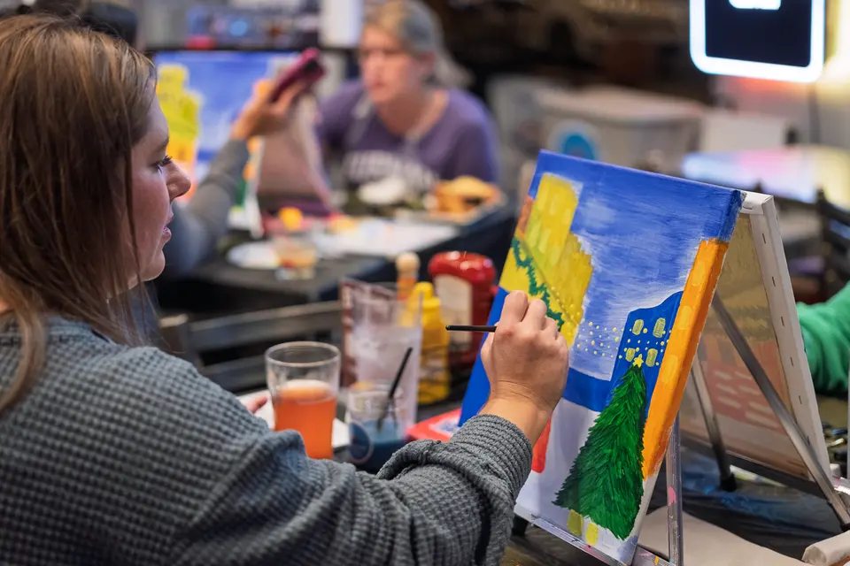Photo 42 of 62, painting Holiday Cafe Terrace at Night at BridgeWay Brewing Co.