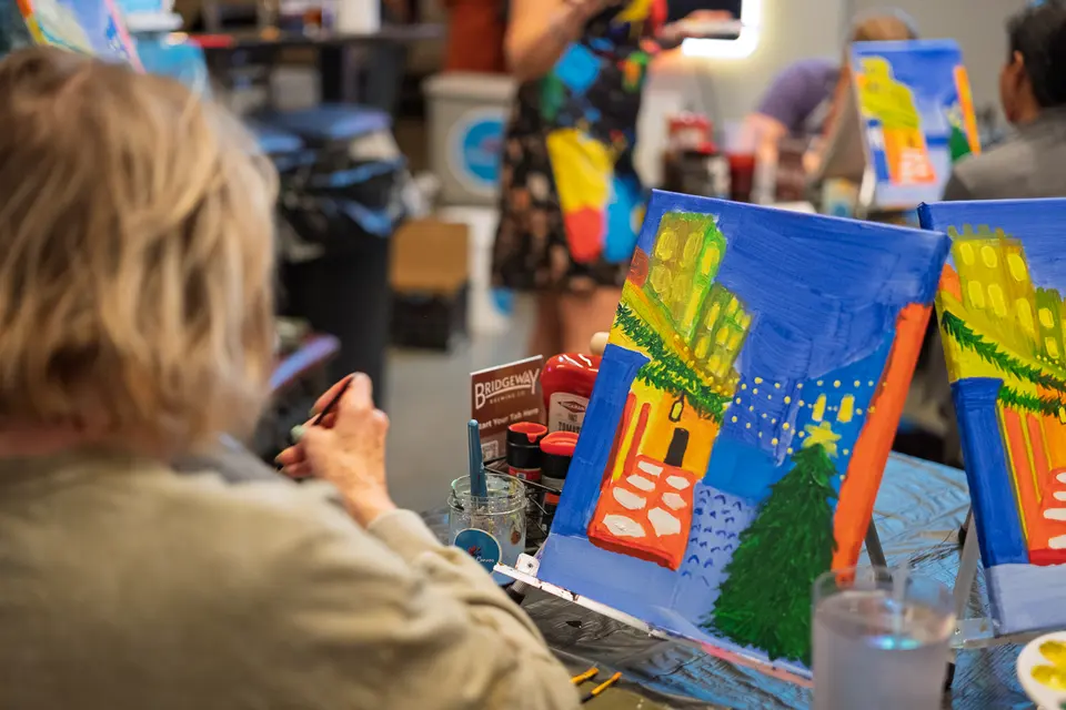 Photo 46 of 62, painting Holiday Cafe Terrace at Night at BridgeWay Brewing Co.