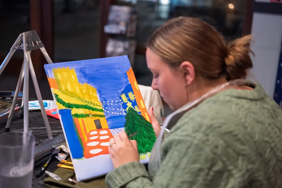 Photo 47 of 62, painting Holiday Cafe Terrace at Night at BridgeWay Brewing Co.