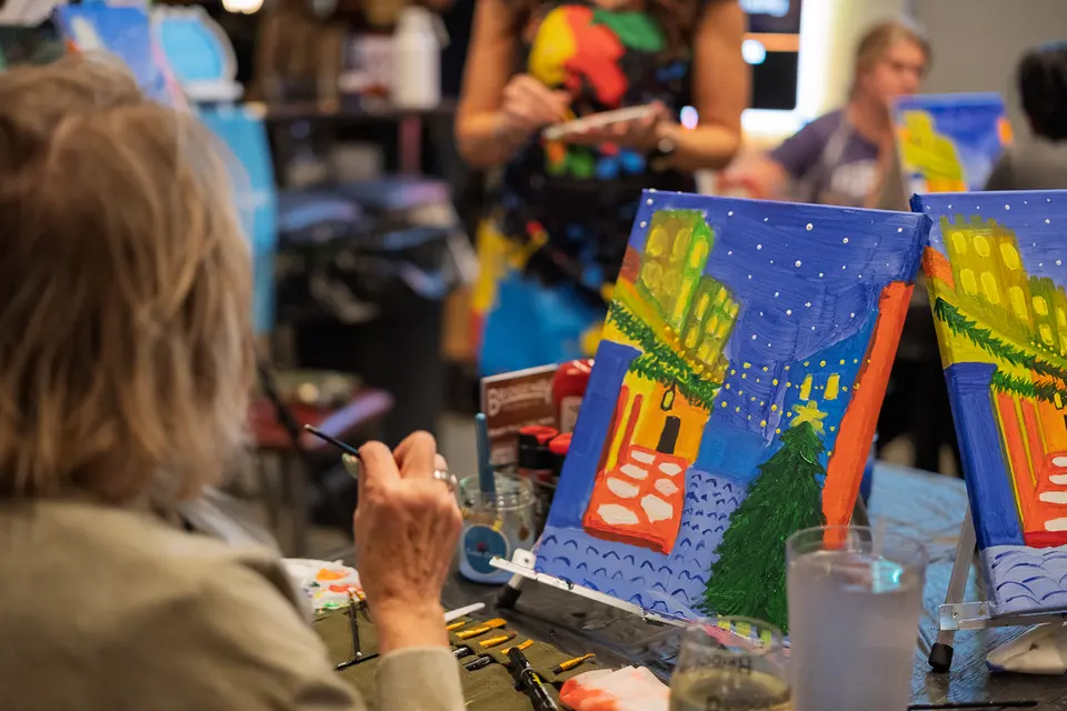 Photo 50 of 62, painting Holiday Cafe Terrace at Night at BridgeWay Brewing Co.