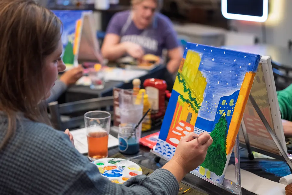 Photo 51 of 62, painting Holiday Cafe Terrace at Night at BridgeWay Brewing Co.