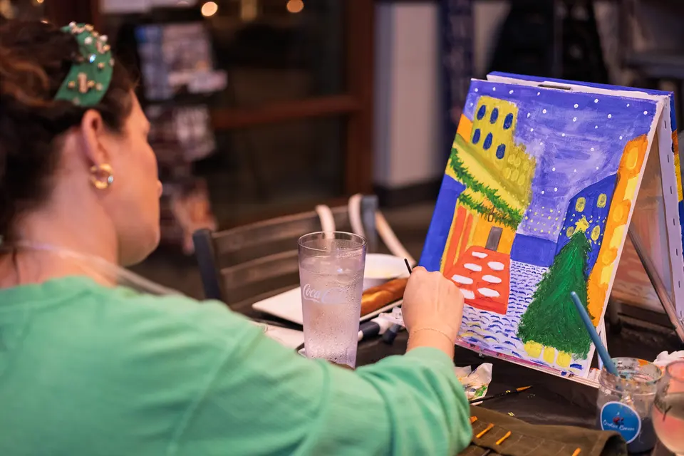 Photo 52 of 62, painting Holiday Cafe Terrace at Night at BridgeWay Brewing Co.