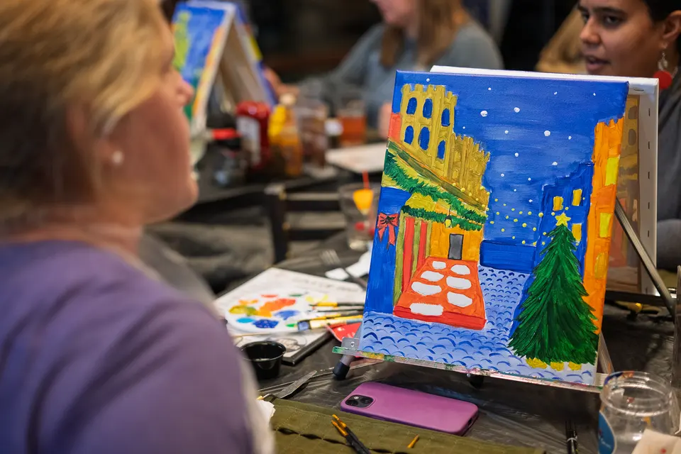 Photo 53 of 62, painting Holiday Cafe Terrace at Night at BridgeWay Brewing Co.