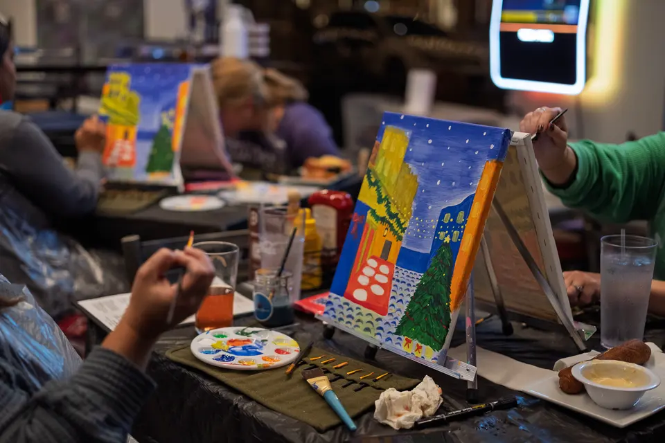 Photo 59 of 62, painting Holiday Cafe Terrace at Night at BridgeWay Brewing Co.