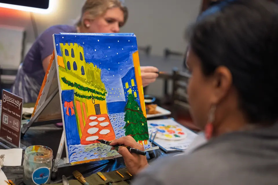 Photo 60 of 62, painting Holiday Cafe Terrace at Night at BridgeWay Brewing Co.