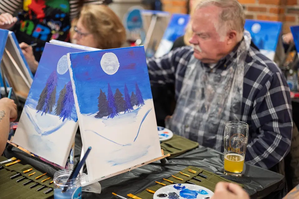 Photo 33 of 81, painting Snowman at Night at Greenville Beer Exchange